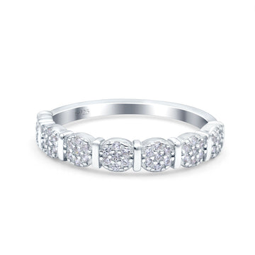 Half Eternity Ring Wedding Band Round Pave Simulated Cubic Zirconia 925 Sterling Silver (4mm)